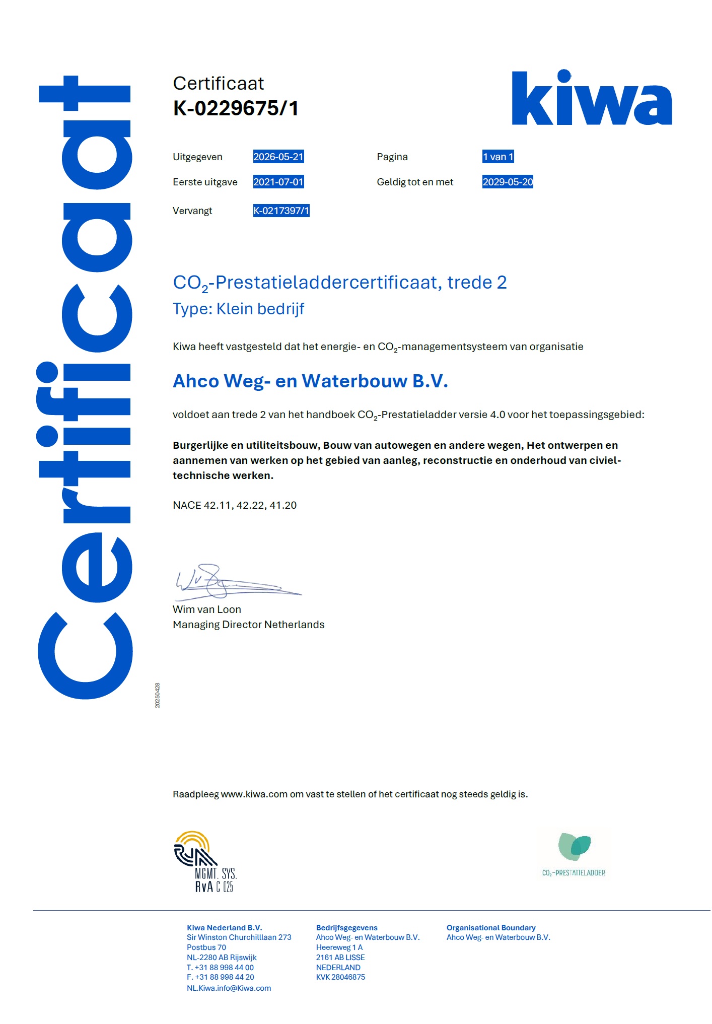 Certificaat CO2-Prestatieladder trede2 2026-2029